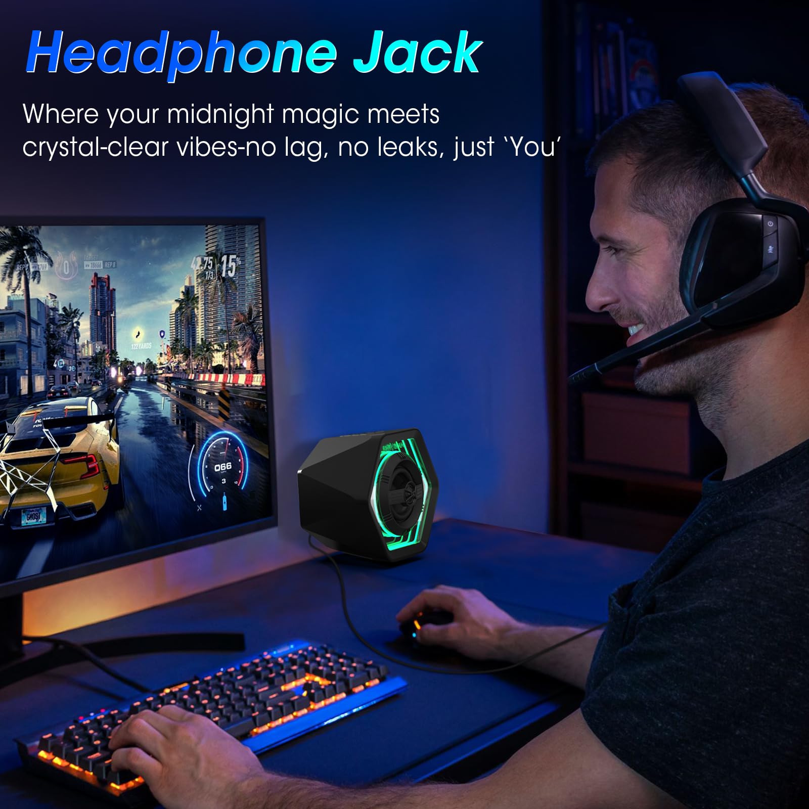 BESTISAN Altoparlanti da gioco per computer con retroilluminazione 8 RGB, design compatto, altoparlante alimentato a corrente continua con 3 modalità di equalizzazione, altoparlanti attivi da 50 Watt