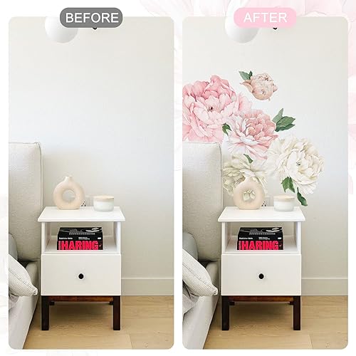 Miniatura 17 de Calcomanía de pared floral de peonía grande de 38.6 pulgadas para despegar y pegar, calcomanías de pared de flores retro, calcomanías de pared