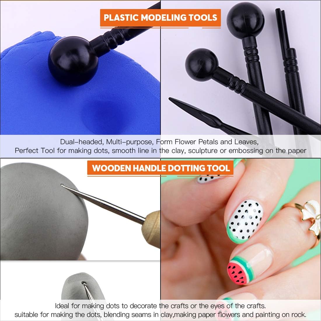Rustark 30 pcs Polymer Clay Tools with Dotting Pens, Ball Stylus Tool, Ceramic Clay Carving, Rubber Tip Pen, Pottery Sculpting Tool and Supplies for Beginners and Professional Art Crafts