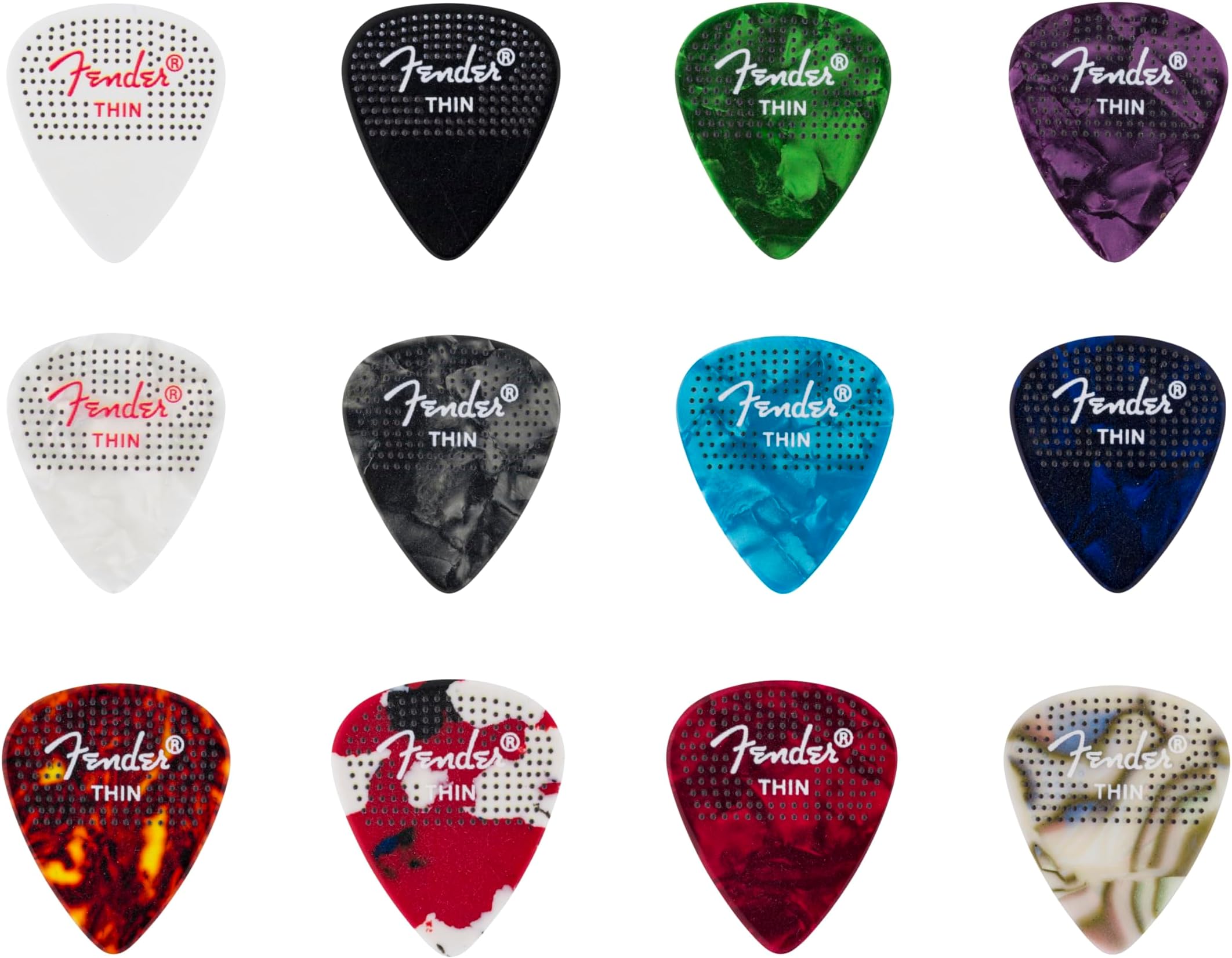 Fender Celluloid Guitar Picks, 351 Dotted Shape, Medium, 12-Pack