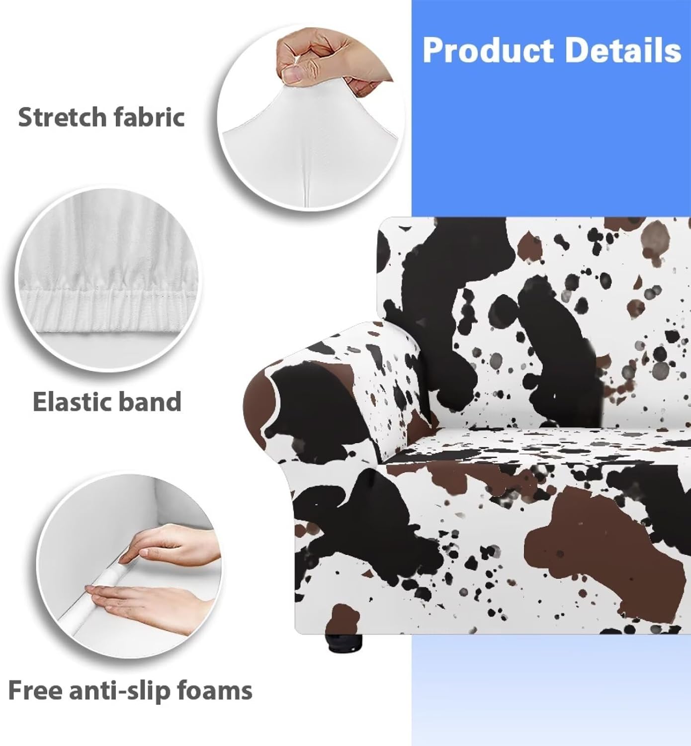 Boatee White Cow Print Stretch Sofa Covers 1 Piece Cushion Couch Slipcovers Printed Sofa Covers for 1 Seater Couch Cover