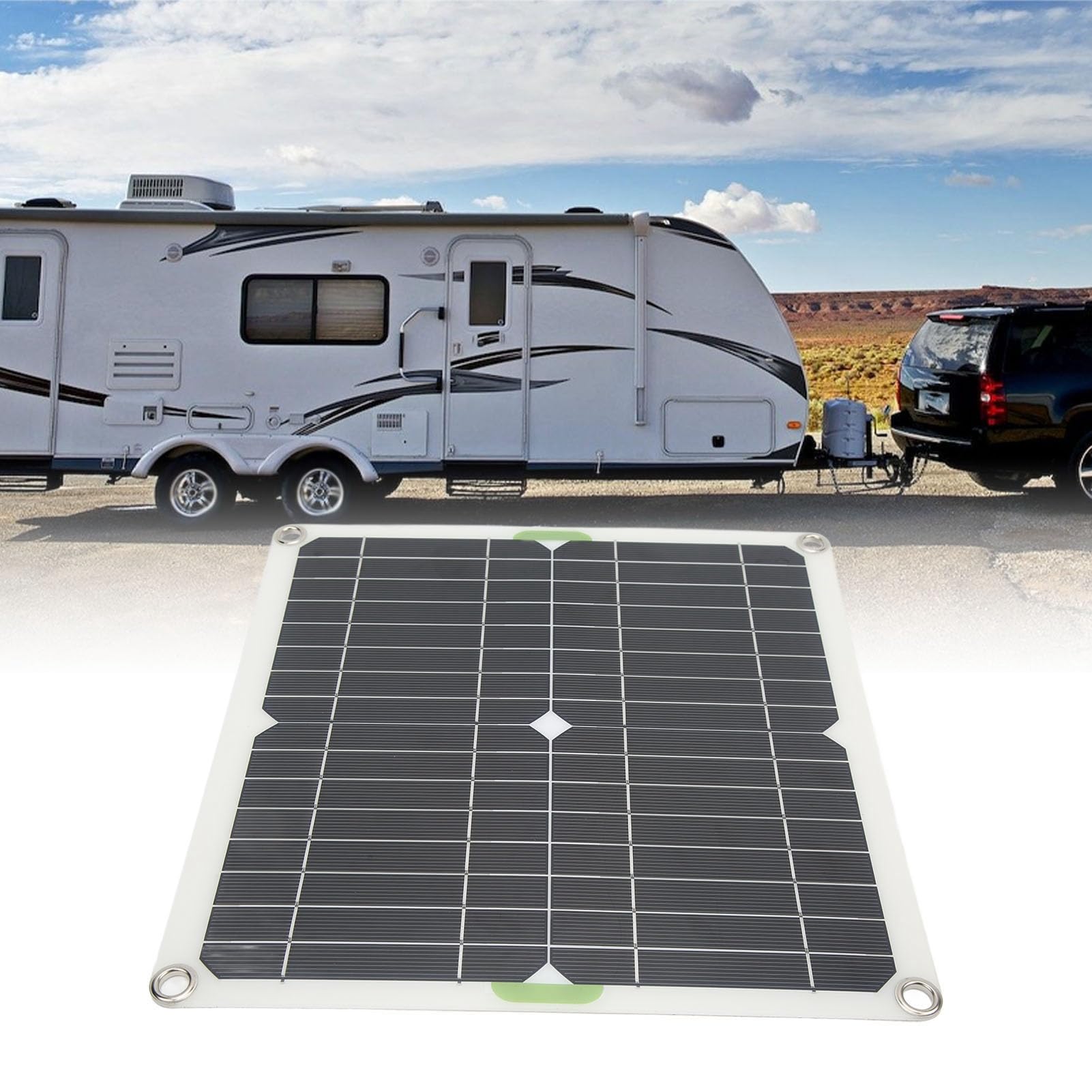 Pannello Solare Monocristallino 200W Kit Completo con Accessori per Campeggio, Barca, Alimentazione Esterna, Cavo Accendisigari e Clip Batteria Inclusi