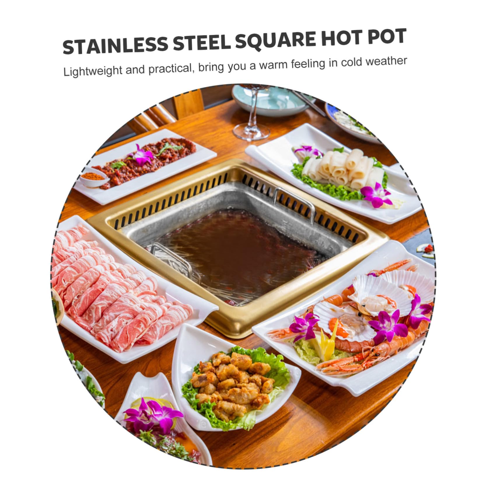 GRIRIW Stainless Hot Pot 29cm Square Double-ear Steel Cooking Utensil Cooking Pots Lids