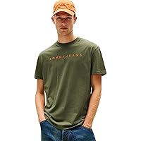 Tommy Jeans Uomo T-Shirt Maniche Corte Linear Logo Cotone, Verde (Pewter Green Multi)