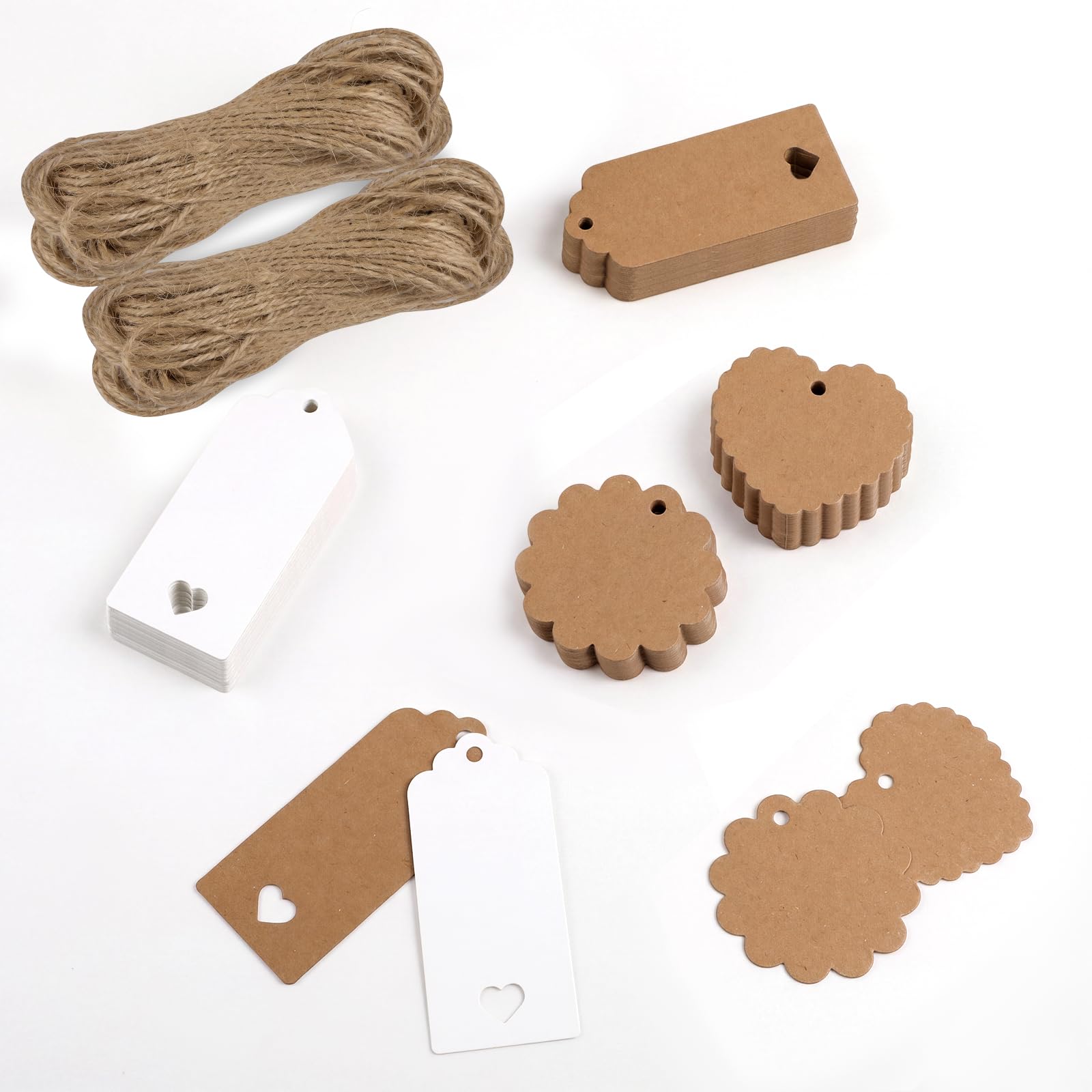 woric 200 Pcs Gift Tags with String, 4 Styles Kraft Paper Tags
