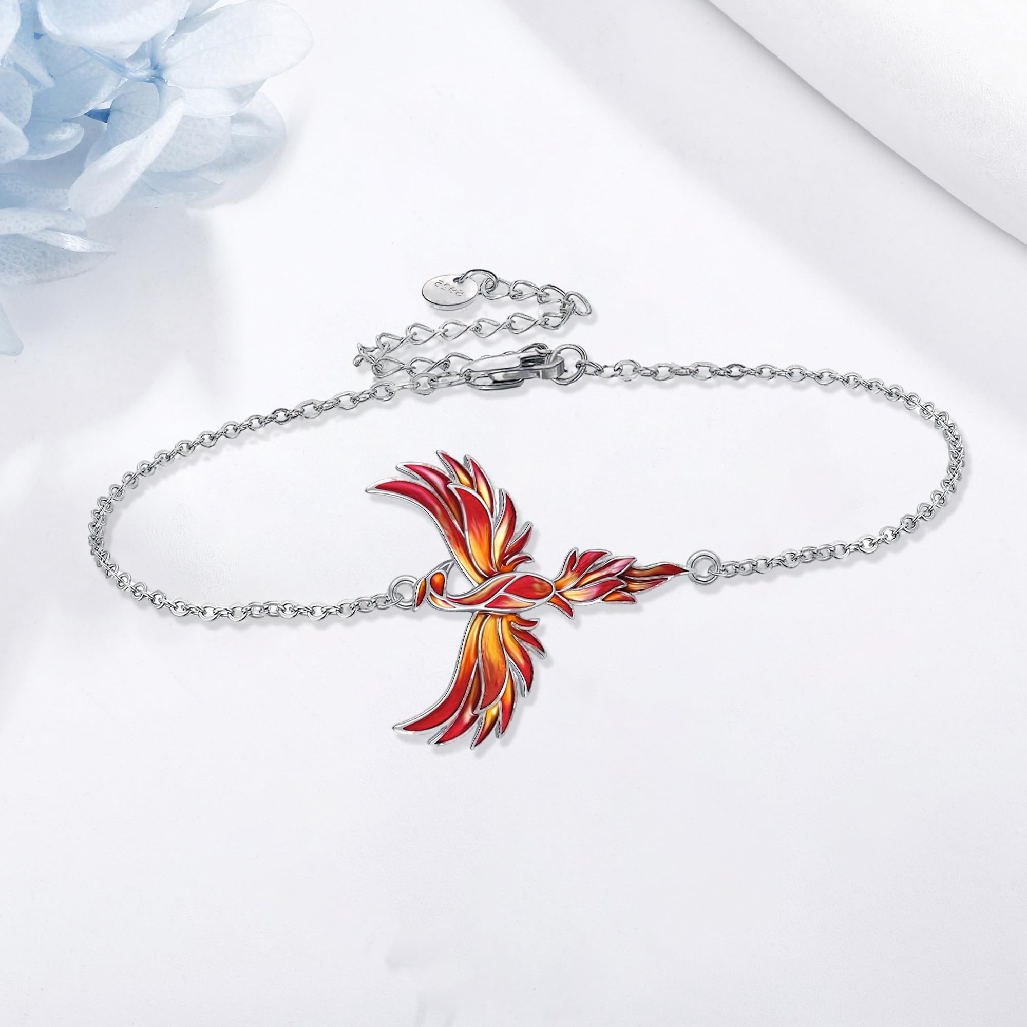 URONE Phönix-Armband aus Sterlingsilber mit rotem Phönix-Anhänger Schmuckstück mit Tiermotiven Geschenkidee für Damen