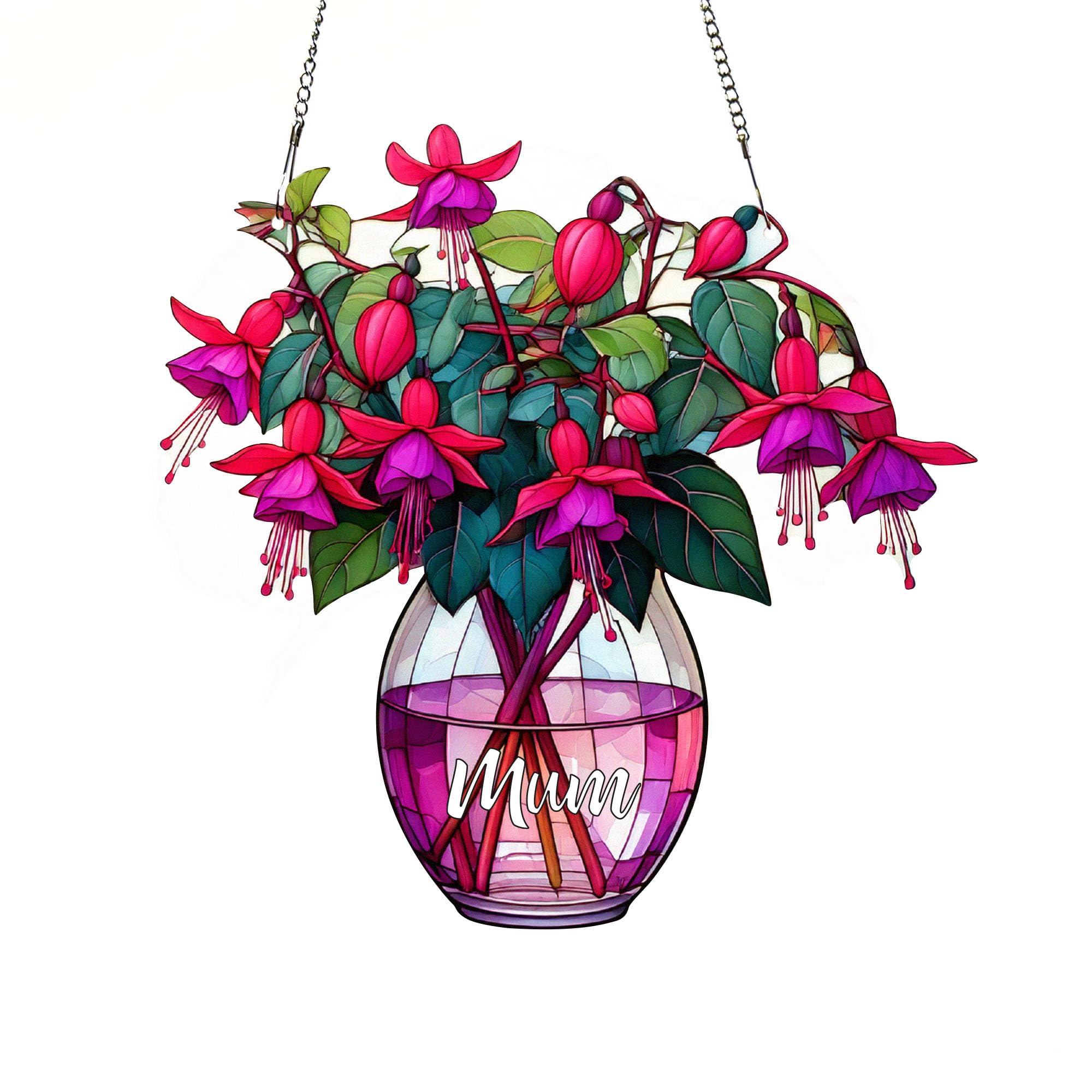 Mum Fuchsia Vase Gift – Acrylic Hanging Flower Decoration – Everlasting Floral for Mum – Home Décor Keepsake