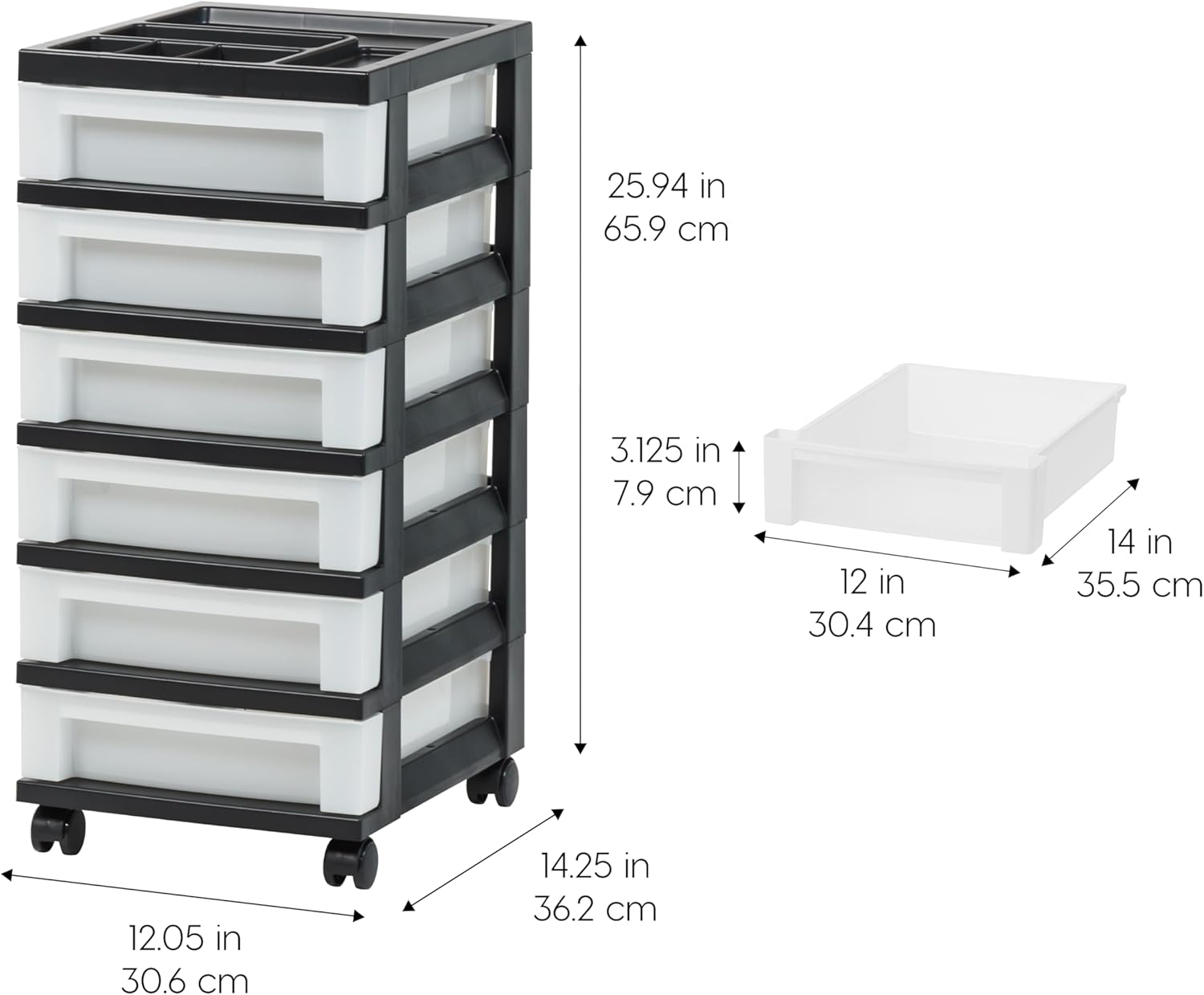 IRIS USA Craft Plastic Organizers and Storage, Rolling Storage Cart for Classroom Supplies, Storage Organizer for Art Supplies, Drawer Top Organizer for Small Parts, 6 Drawer, Black/Pearl - Image 3