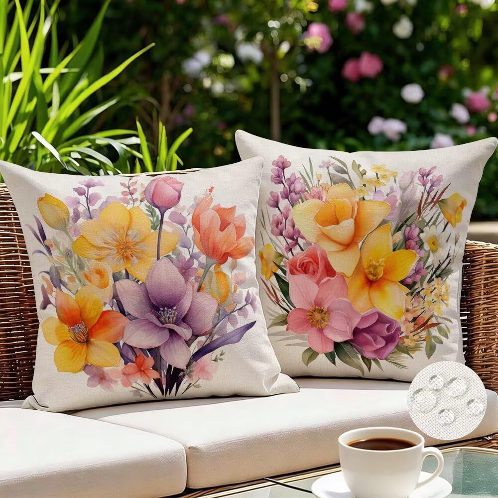 Federe Cuscini da Esterno Impermeabili 65x65 Primavera Copri Cuscini per Divano Fiori Federa Cuscino Moderno Decorativi Copricuscini per Divano Giardino Patio Soggiorno Copricuscino Set di 2 (IU47)