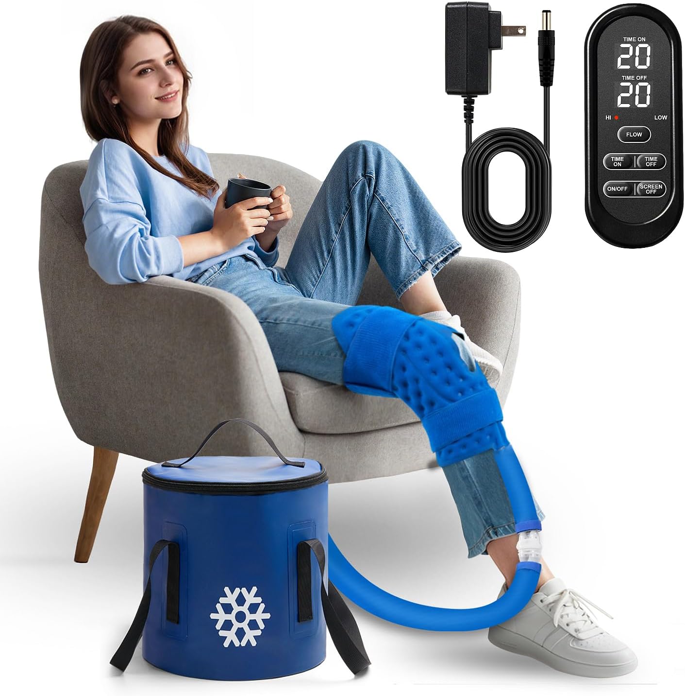 GALINAND Cold Therapy Machine, Ice Machine for Knee Care After-Surgery, Knee Replacement Recovery Equipment Aids Pack, Cryotherapy System w/Compression Wrap Pad for Ankle, Foot, ACL Relief