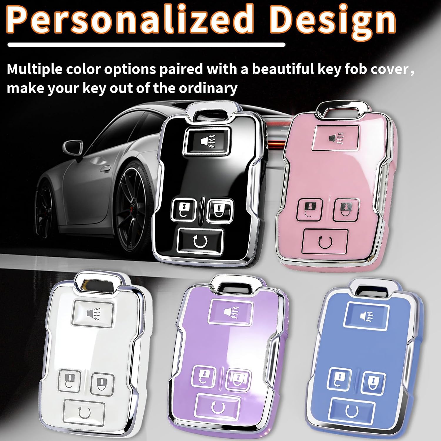 XIYANG TRADE for Chevy key fob cover case with Keychain,Key Case Shell TPU Full Protection Compatible with GMC chevy Colorado Silverado Suburban Tahoe Yukon Canyon Sierra Remote Key (Pink)
