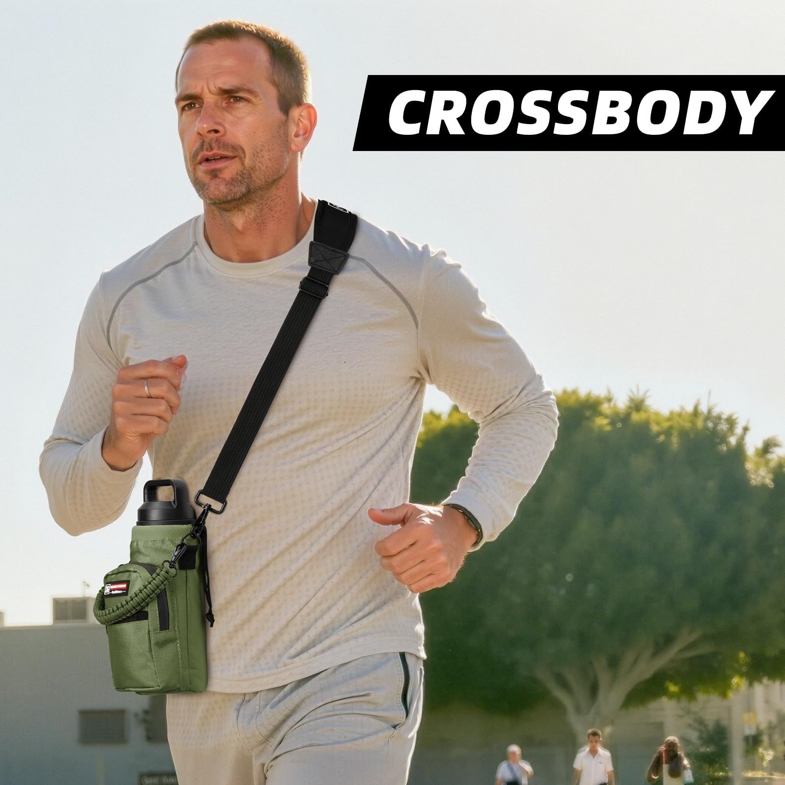 NATURE PIONEOR Water Bottle Holder with Adjustable Strap - 26/32/36/40/46/64oz Insulated Water Bottle Sling Carrier with Paracord Handle & 2 Pockets, Outdoor Sports, Hiking, Camping, Gym