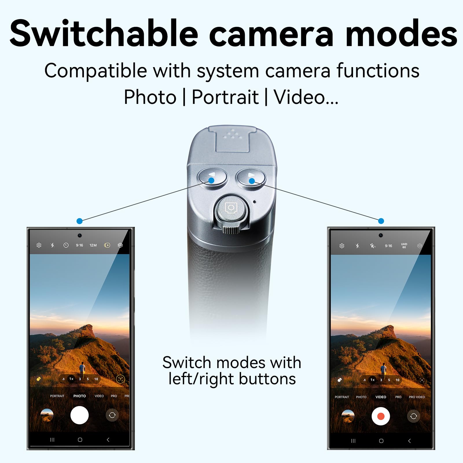 TELESIN Soporte para teléfono móvil con mando a distancia Bluetooth, agarre 3 en 1 para palo selfie, agarre de grabación de smartphone y soporte de mesa, compatible con iPhone/Android (extensible 30