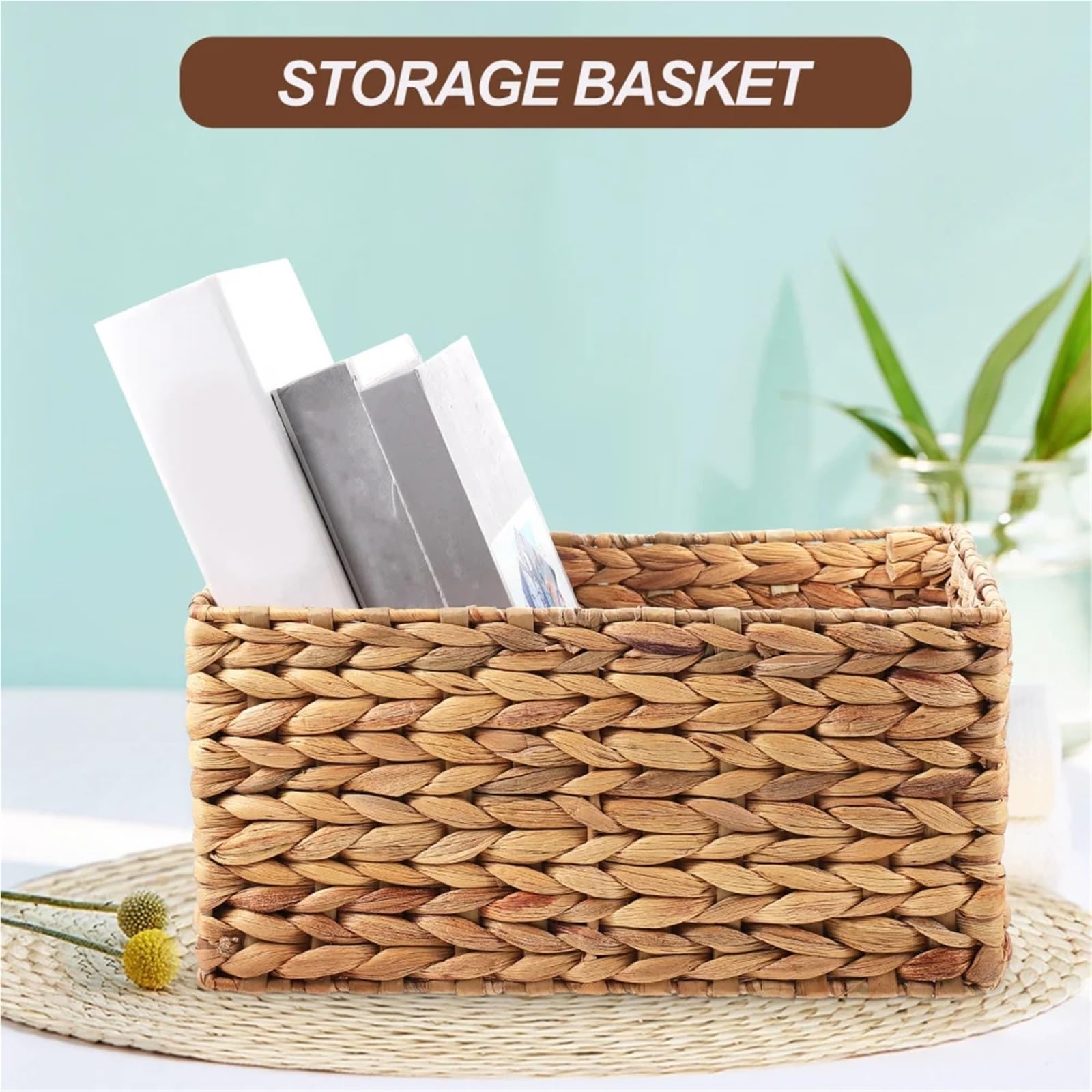 Große Aufbewahrungsbox aus Rattan for die Küche, Obstschalen, Pilz-Rattan, Wäschekorb, Pflanzenkorb, Weidenkörbe, Blumenkorb, Schreibtisch, rechteckig FüR KüChe