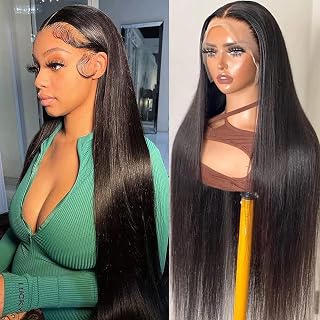 Straight Wigs Human Hair 200% Density 13X6 HD Lace Front Wig 24Inch | Unprocessed Human Hair Wigs for Black Women Pre Plucked Baby Hair Natural Hairline Bone Straight Wig True Length Tangle Free