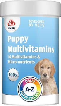 Puppy Multivitamins Supplement 100 Tablets Growth Bone & Immune Support