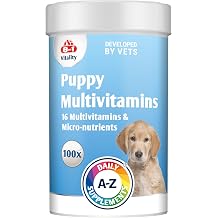Puppy Multivitamins Nutritional Supplement - 11 multivitamins and 5 micronutrients - 100 tablets - for healthy growth, strong bones and immunity