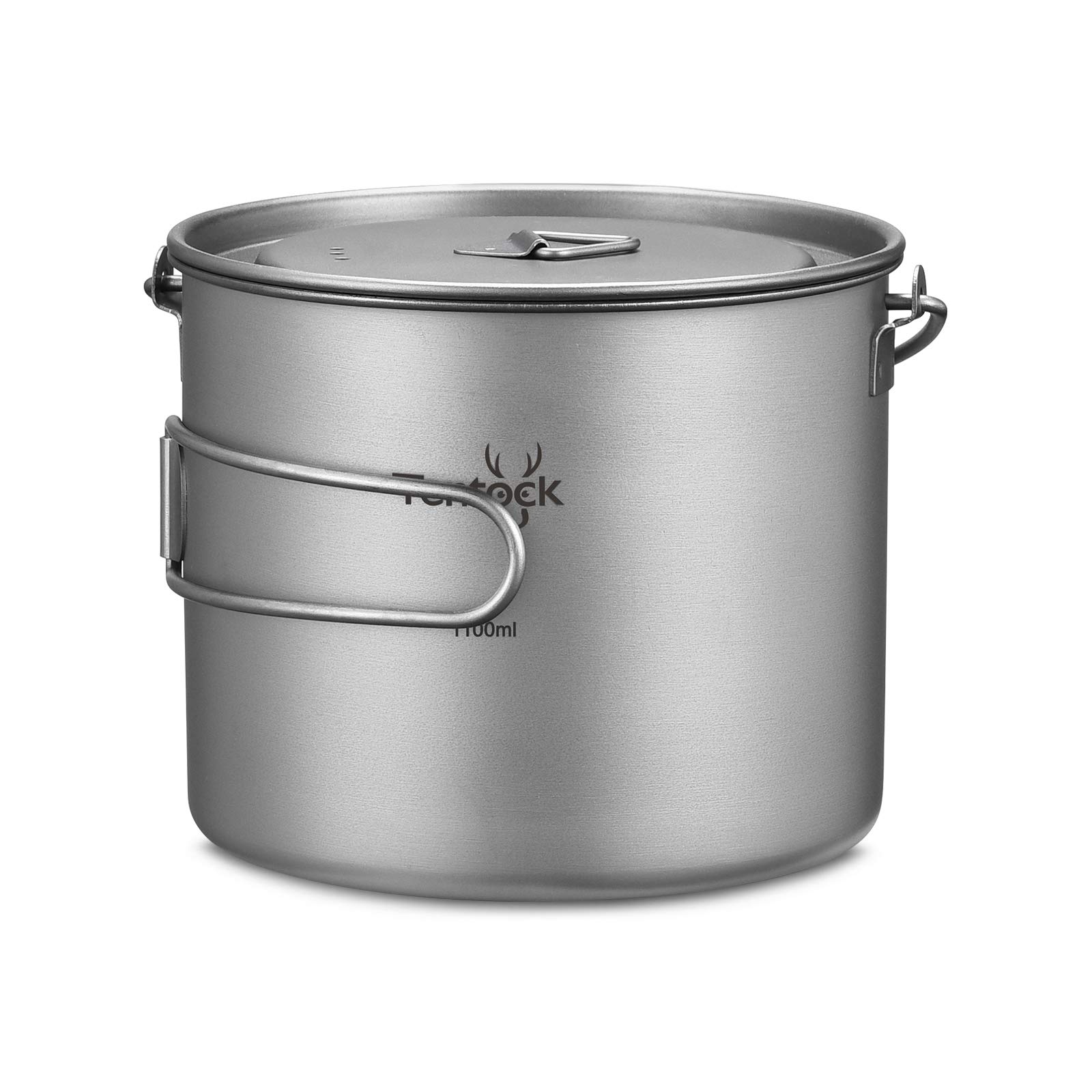 Tentock Pentola Pensile in Titanio con Coperchio e Manico Pieghevole Pentola da Cucina Portatile Ultraleggera da Esterno per Barbecue Campeggio Escursionismo Picnic 1100 ml