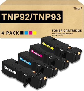 TNP92 TNP93 Toner Cartridge High Capacity Replacement for Konica Minolta TNP92K TNP92C TPN92M TNP92Y AE1Y130 AE1Y430 AE1Y330 AE1Y230 Toner for Bizhub C3120i Printer 4-Pack, BK/C/M/Y