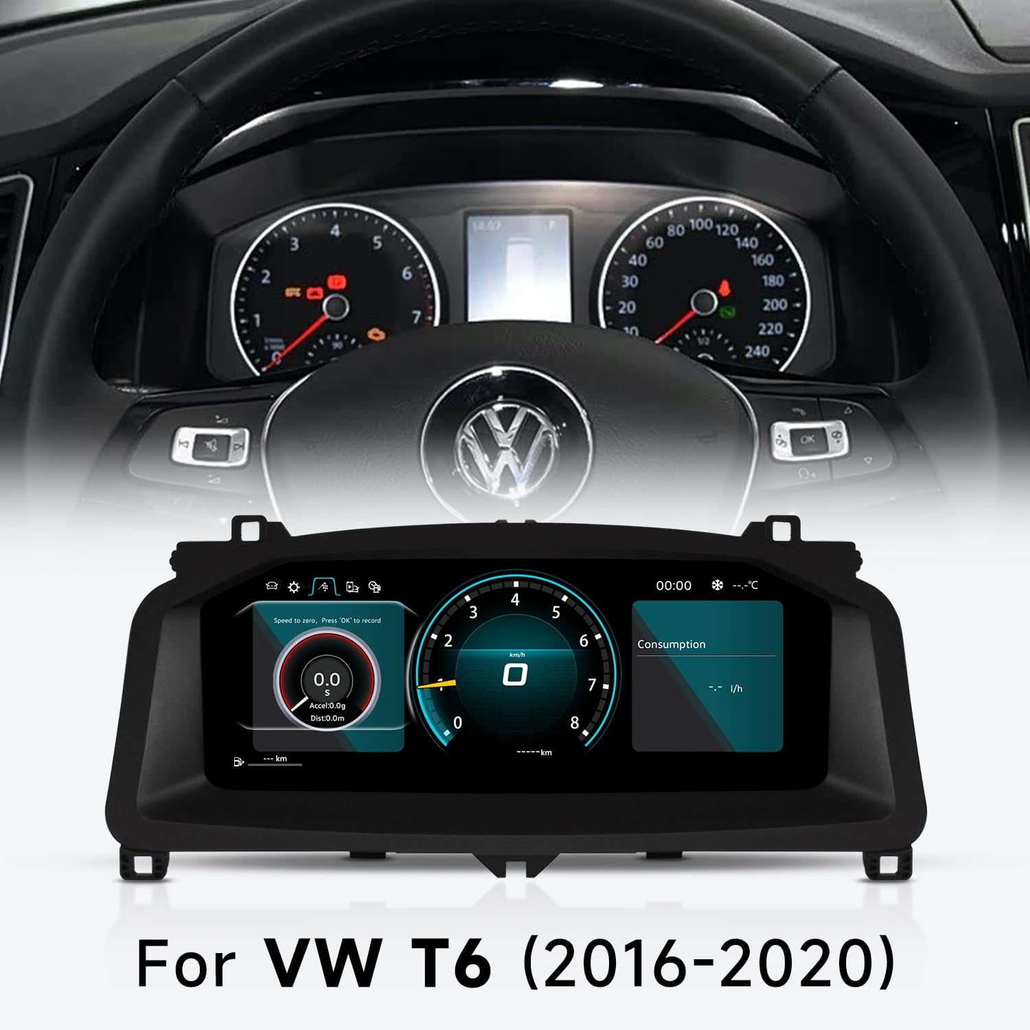 Quadro strumenti virtuale LCD per Volkswagen T6 2016-2020, cruscotto digitale con tachimetro integrato, sistema Linux e navigazione GPS