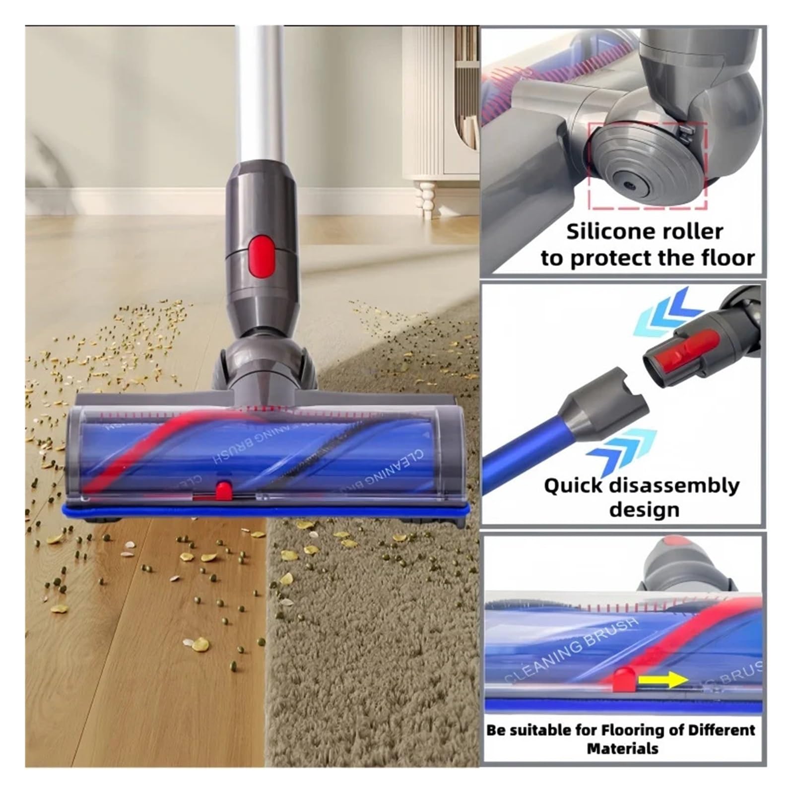 Brosse de sol à puissance d'aspiration réglable, Compatible avec Dyson,