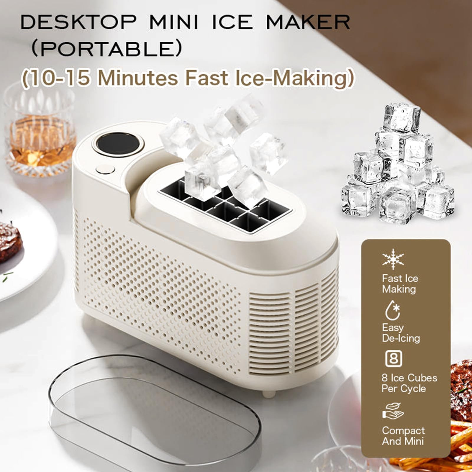 Macchina per Il Ghiaccio Portatile, Macchina per Il Ghiaccio da banco da 120 W, silenziosa, Scatola Automatica per casa, Ufficio, Campeggio (10Ice)