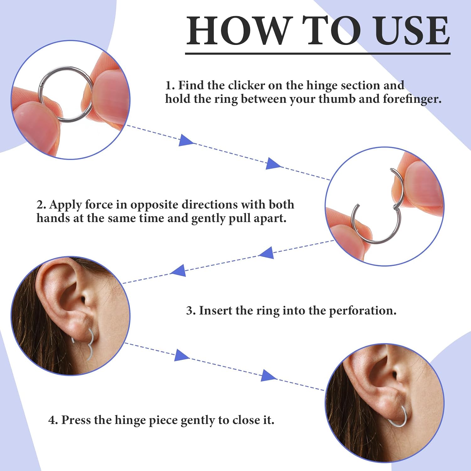 6Pcs Septum Rings 16G Surgical Steel Nose Ring 8mm 10mm 12mm Horseshoe Septum Piercings Hinged Clicker Septum Hoop Rings Lip Earrings Eyebrow Hoops With 6 Replacement Ball Spikes Nose Piercing Jewelry