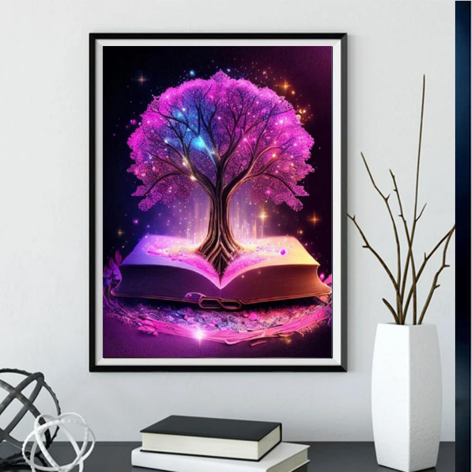 COKYIS Kit di pittura con diamanti 5D libro albero paesaggio viola DIY Diamond Painting Strass Cristallo Ricamo Quadri Pittura con Numeri per Decorazione Parete Casa(40 * 50cm