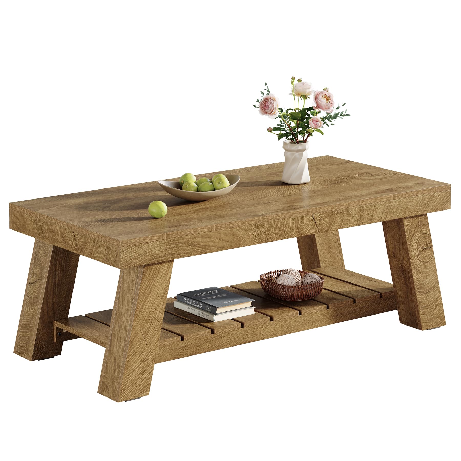 Tribesigns Mesa de Centro Rectangular, 120 cm Mesa Salon de Madera, Mesita de Café de Acento Rústica de 2 Niveles para Apartamento, Hogar