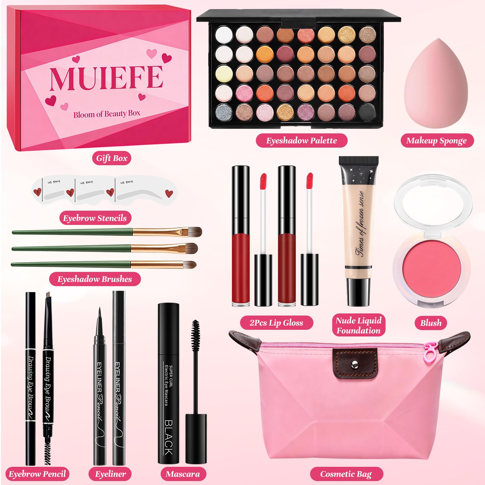 Coffret Maquillage Femme, Mallettes Maquillage Ado Fille, Kit de Maquillage Portable pour Débutants et Professionnels avec Palette à Yeux, Fond de Teint, Mascara, Gloss à Lèvres, Crayon Sourcil