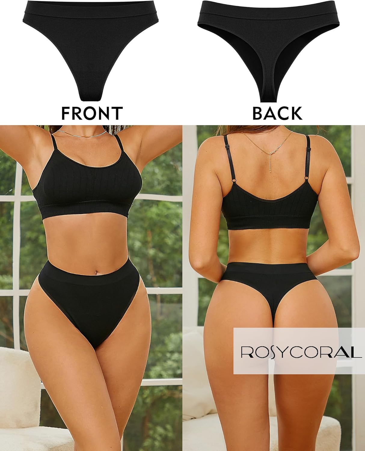 ROSYCORAL High Waisted Thong for Women Panties Breathable Sporty Tangas Seamless No Show Underwear Pack S-XL - Image 4