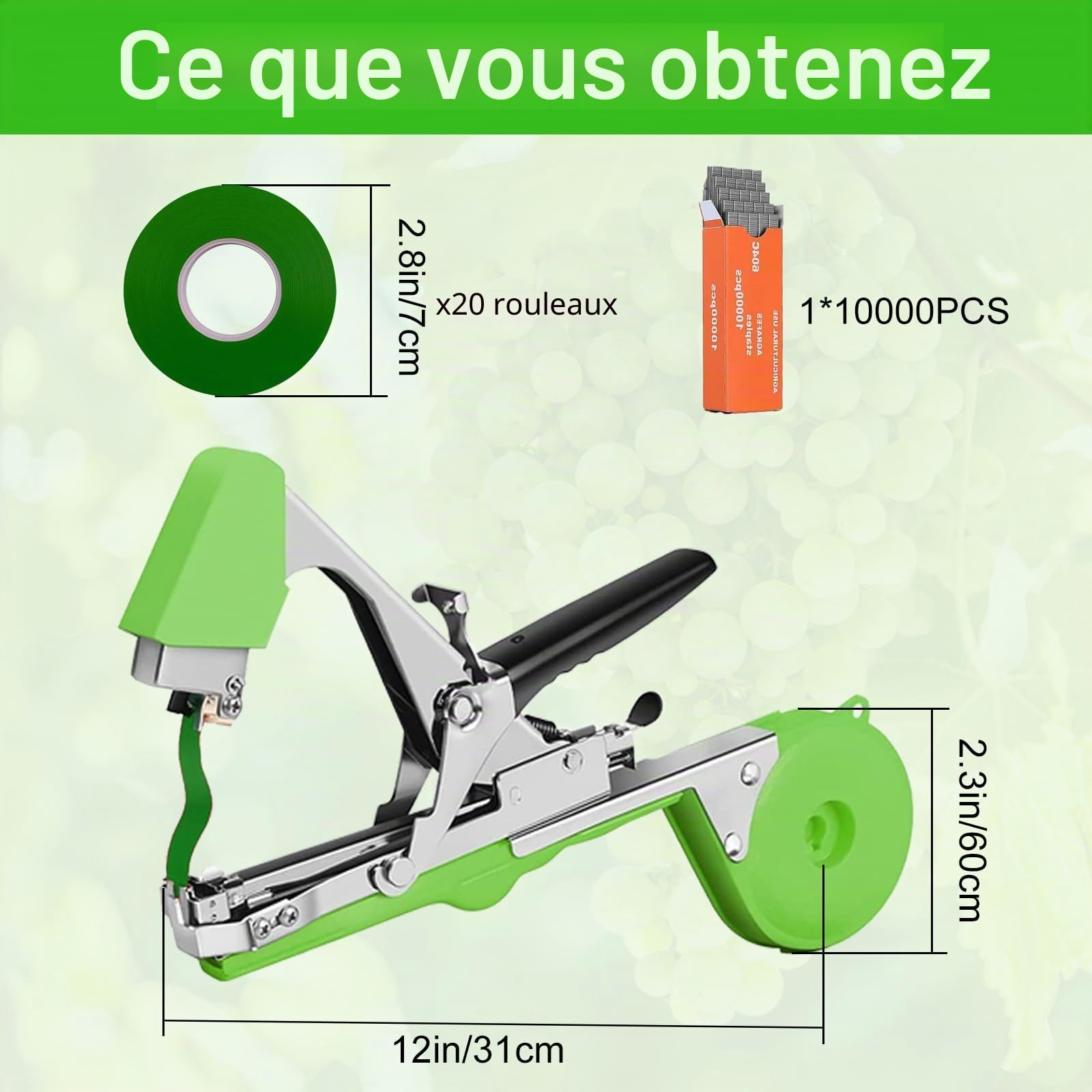 Machine À Taper Nouer Branches,Machine À Taper,Outil Agriculture Manuelle pour Attaches Plantes,Machine de Fixation de Plantes Ensemble d'outils pour Raisins, framboises, tomates et légumes de Vigne