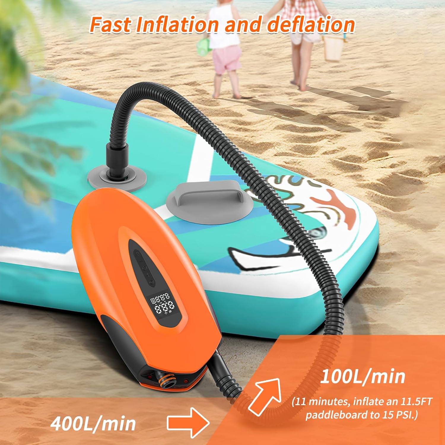 Fisca Electric Paddle Board Pump,20PSI Portable Rechargeable Air Pump,12000mAh Battery Dual Stage Inflation & Deflation & Auto-Off Pump for Stand up Paddle Boards, Kayak, Inflatables, Tent