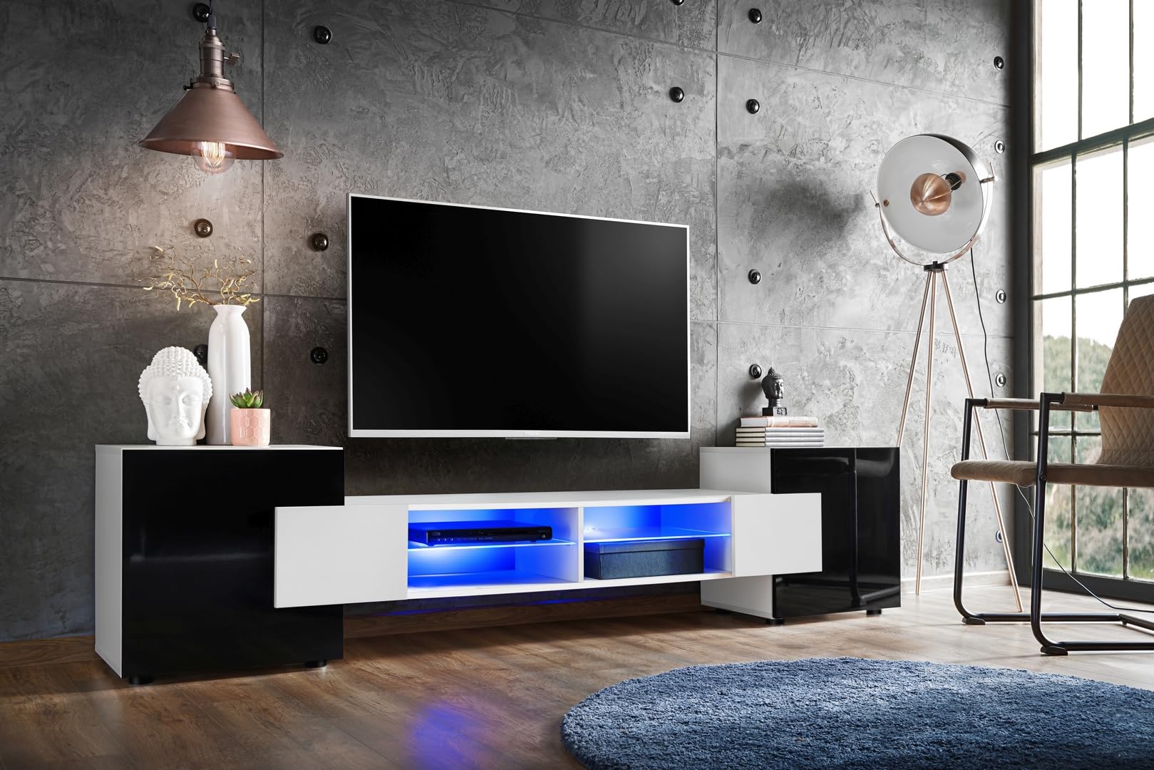 Komodee Wohnwand TV Foggia A1 Schwarz/Weiß 230x195x35 cm