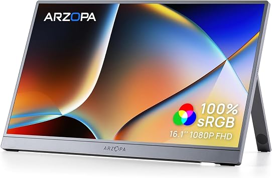 ARZOPA 16.1 Inch Portable Monitor 100% sRGB FHD 1080P HDR Portable Monitor Space Grey Ultra Slim with IPS Display & Stand USB-C HDMI for Laptop Mac PS5 Xbox Switch-Z1C Grey