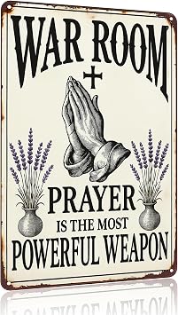 Smilelife Christian Gifts Vintage Prayer is The Most Powerful Weapon Tin Sign Religious Metal Wall Art for Home Church Prayer Room War Room Office Chapel Decor 8x12 Inch 3467