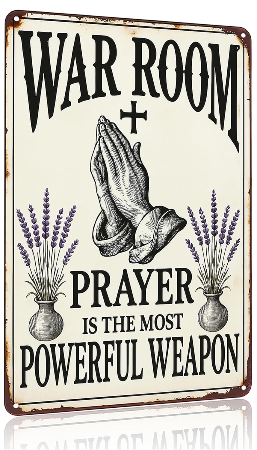 Smilelife Christian Gifts Vintage Prayer is The Most Powerful Weapon Tin Sign Religious Metal Wall Art for Home Church Prayer Room War Room Office Chapel Decor 8x12 Inch (3467)