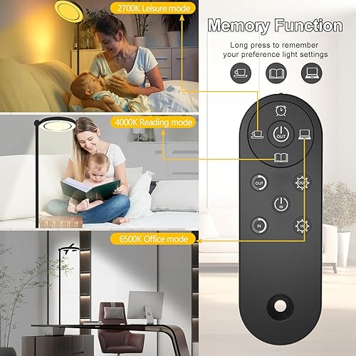 Miniatura 4 de Lámpara de pie LED brillante de 36 W para sala de estar con control remoto, 75.5 pulgadas de alto, lámpara de pie regulable para oficina, lámpara de