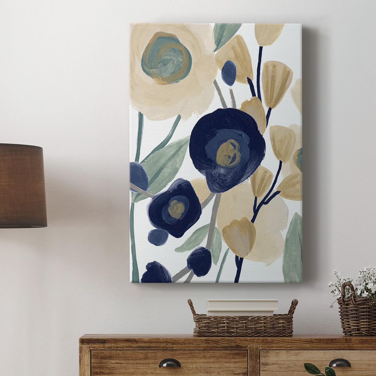 Renditions Gallery Floral Home Decor Nature Paintings Blue Poppy Flower Cascade Canvas Abstract Artwork for Bedroom Living Room Kitchen Walls - 18"X27" LT536 image 3