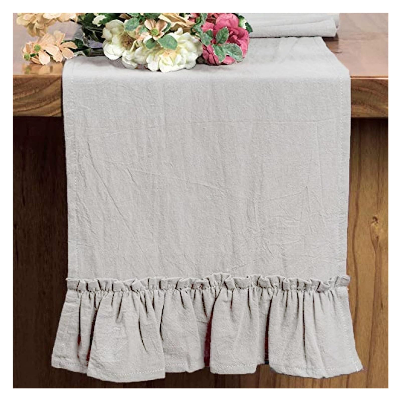 Ruffle Table Runner Pure Color Table Runner Shabby Chic Ruffled for Shower Bride Rustic Home Decoration(Light Grey,30x180cm)