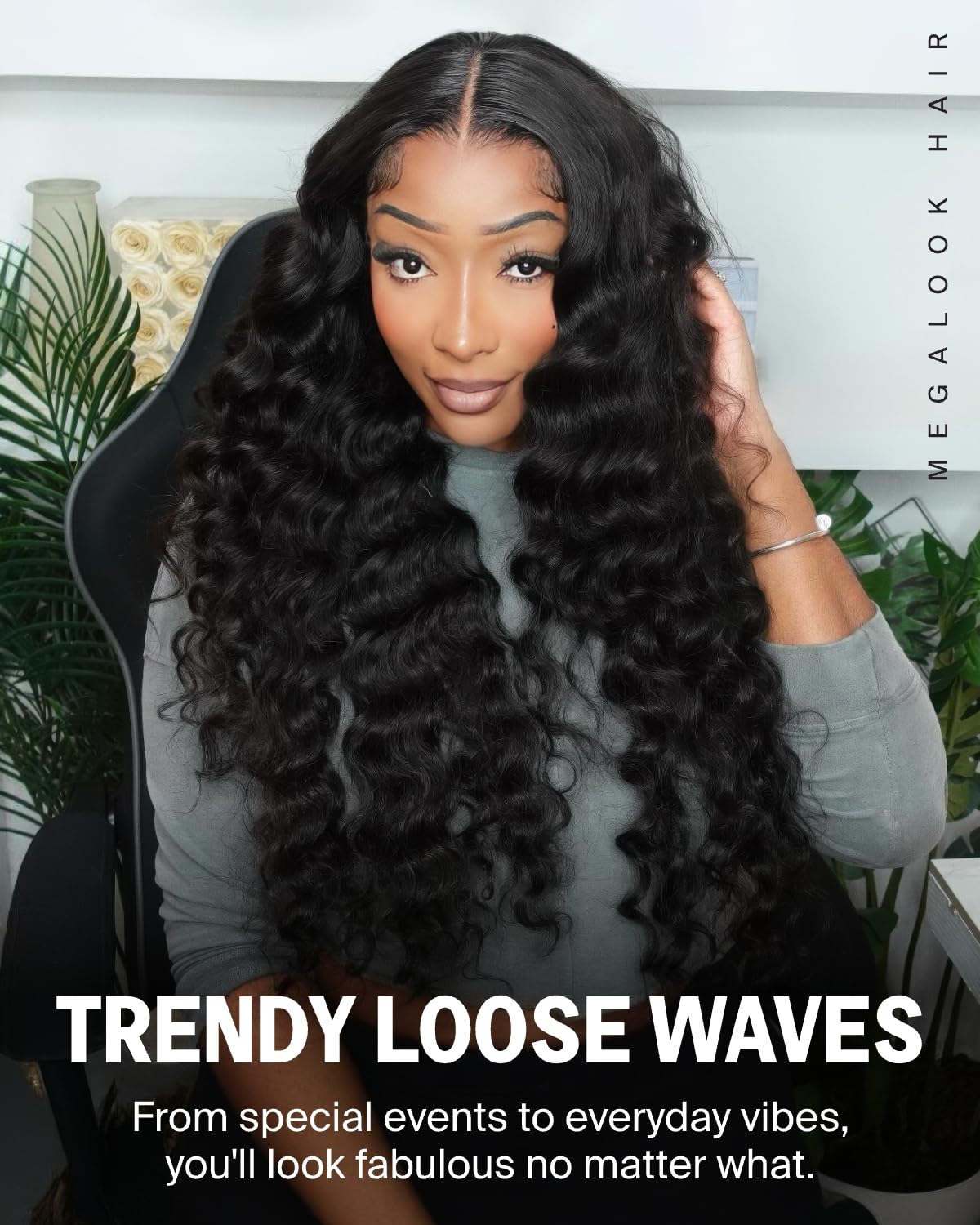 12A Glueless V Part Wig Human Hair 200% Density Loose Deep Curly Wig 18 Inch