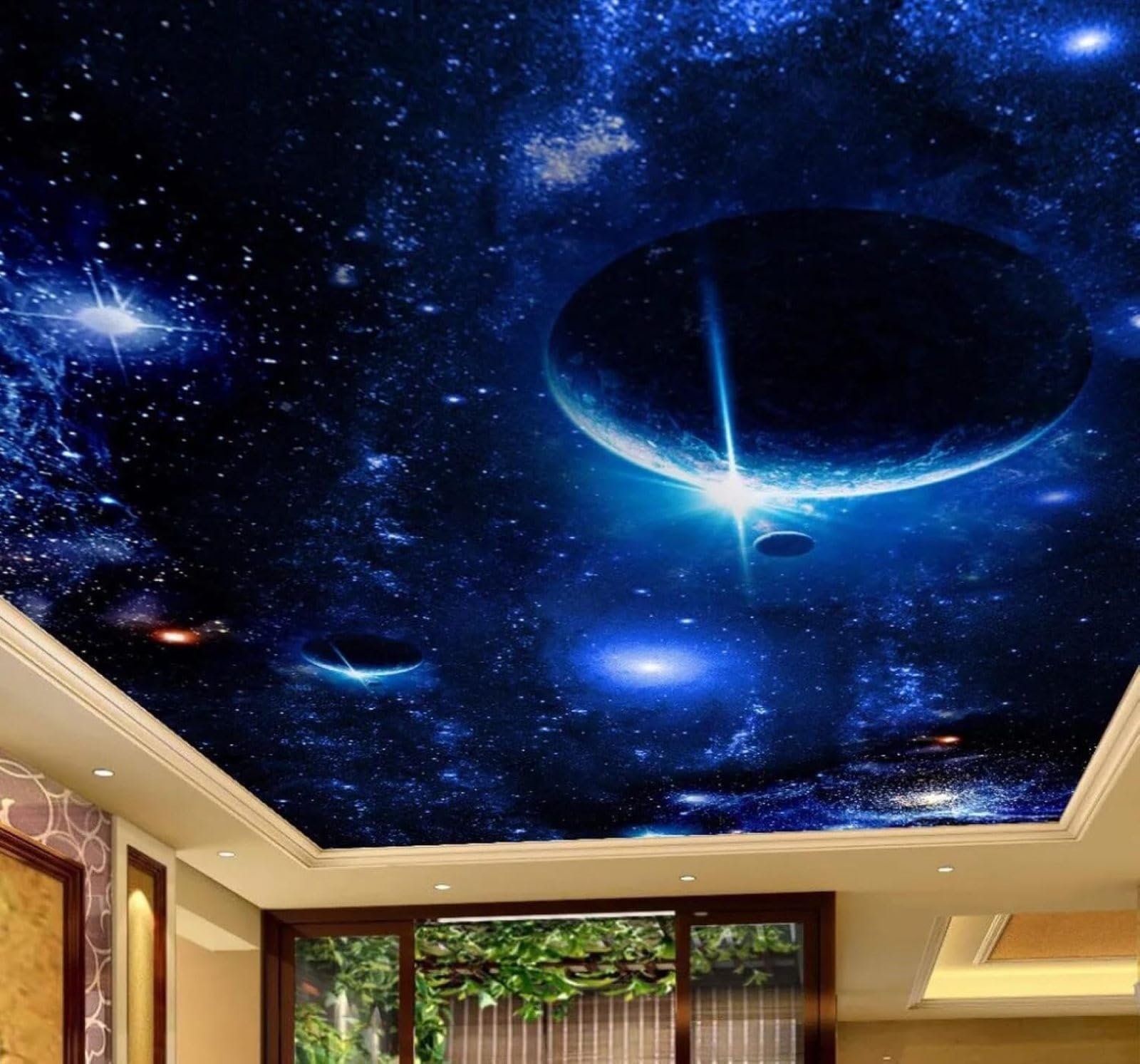 XLMING Beautiful Blue Starry Sky Planets Universe 3D Wallpaper Luxury Home Dining Decor Paste Sofa Living Room The Wall for Bedroom Mural-400cm×280cm