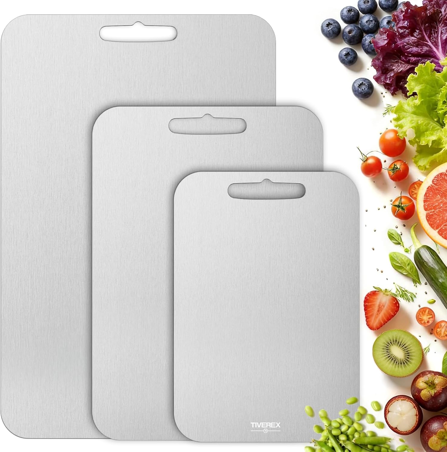 Titanium Cutting Board Set of 3, 100% Pure Titanium Cutting Boards for Kitchen, Easy to clean, Dishwasher, Double Sided Non Toxic Food-Grade Chopping Boards for Meats, Fruits and Vegetables