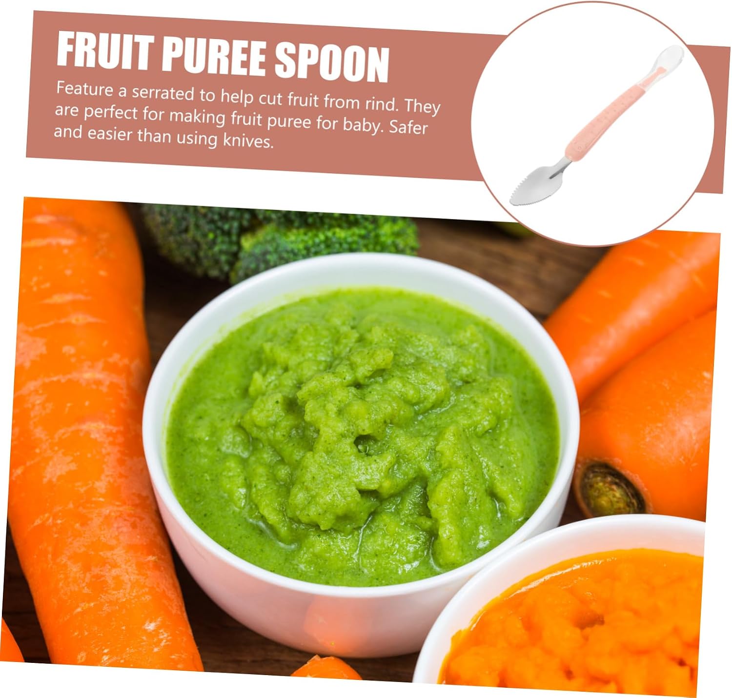 Double Head Food Spoon with Serrated Fruit Peeler Silicone Soft Feeding Utensil for Complementary Food Portable with Storage Box for Travel