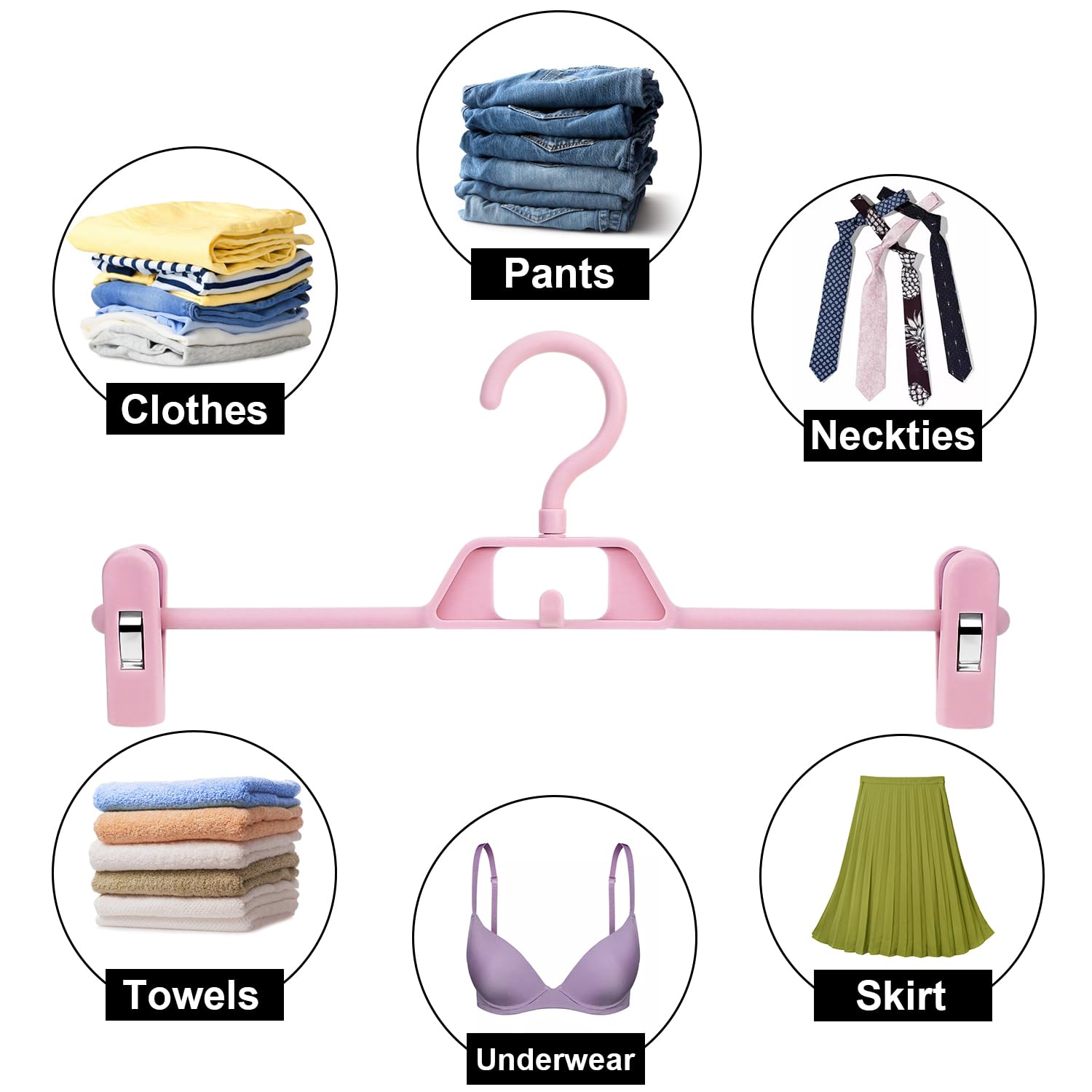 Confezione da 30 grucce in plastica per pantaloni POZEAN con clip antiscivolo impilabile per gonne, pantaloncini, jeans, vestiti per bambini, cappotti, salvaspazio, sottili e multiuso (rosa)