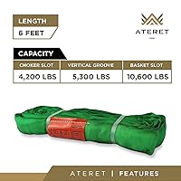 Vista 2 de ATERET Powerlift - Eslinga redonda sin fin de poliéster verde, 6 pies de longitud, capacidad vertical de 5,300 libras, cesta de 10,600 libras