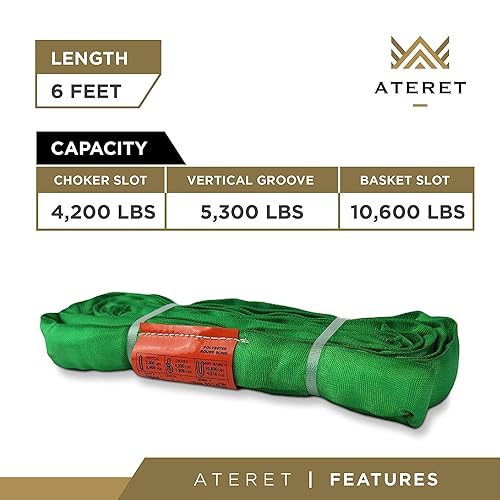 Miniatura 2 de ATERET Powerlift - Eslinga redonda sin fin de poliéster verde, 6 pies de longitud, capacidad vertical de 5,300 libras, cesta de 10,600 libras,