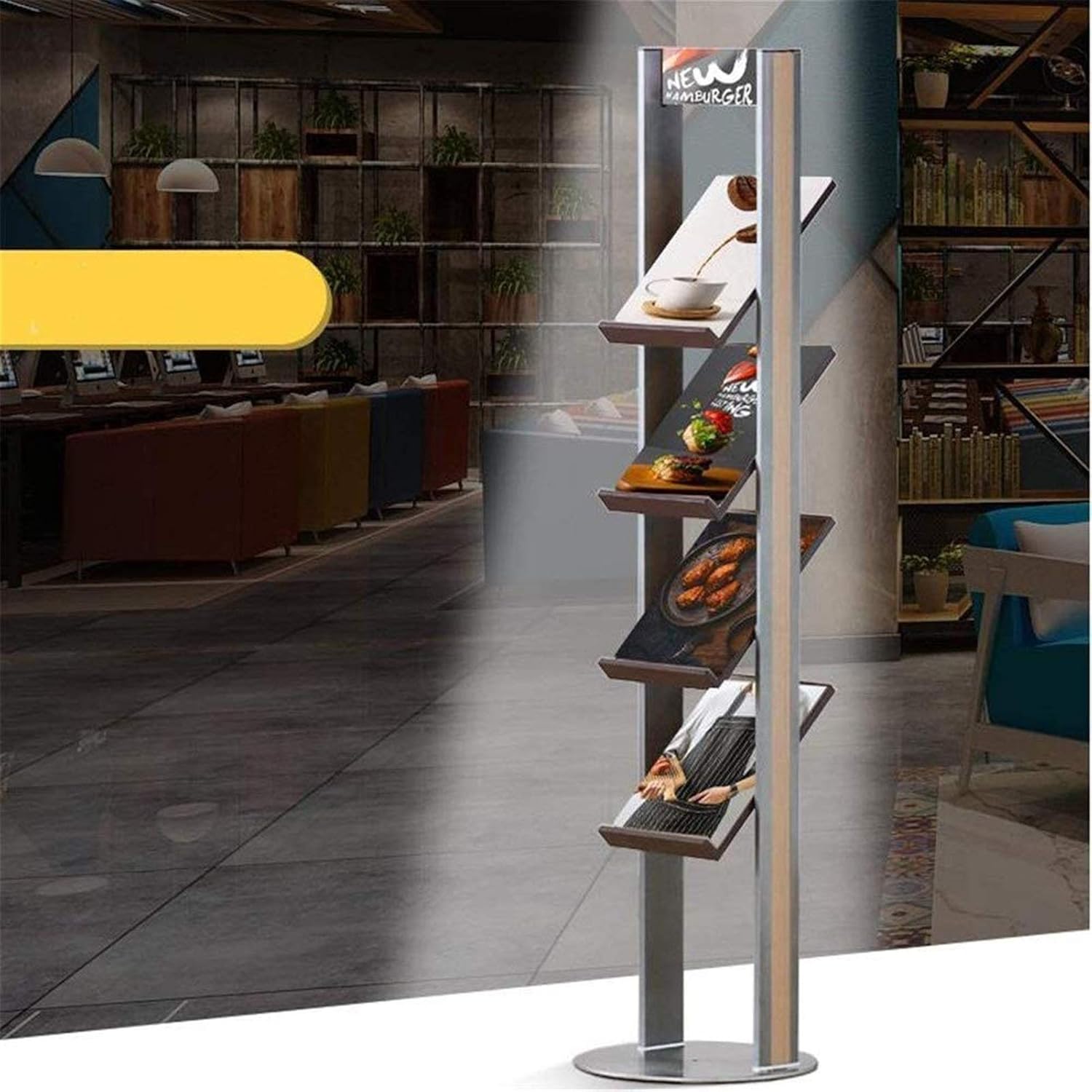 Storage Rack Floor Magazine Rack Multilayer Simple Retro Aluminum Alloy File Rack Books Magazine Storage Rack Wood Grain Rack Office Store Sign Holders (Color : Photo Color Size : 151x36cm)