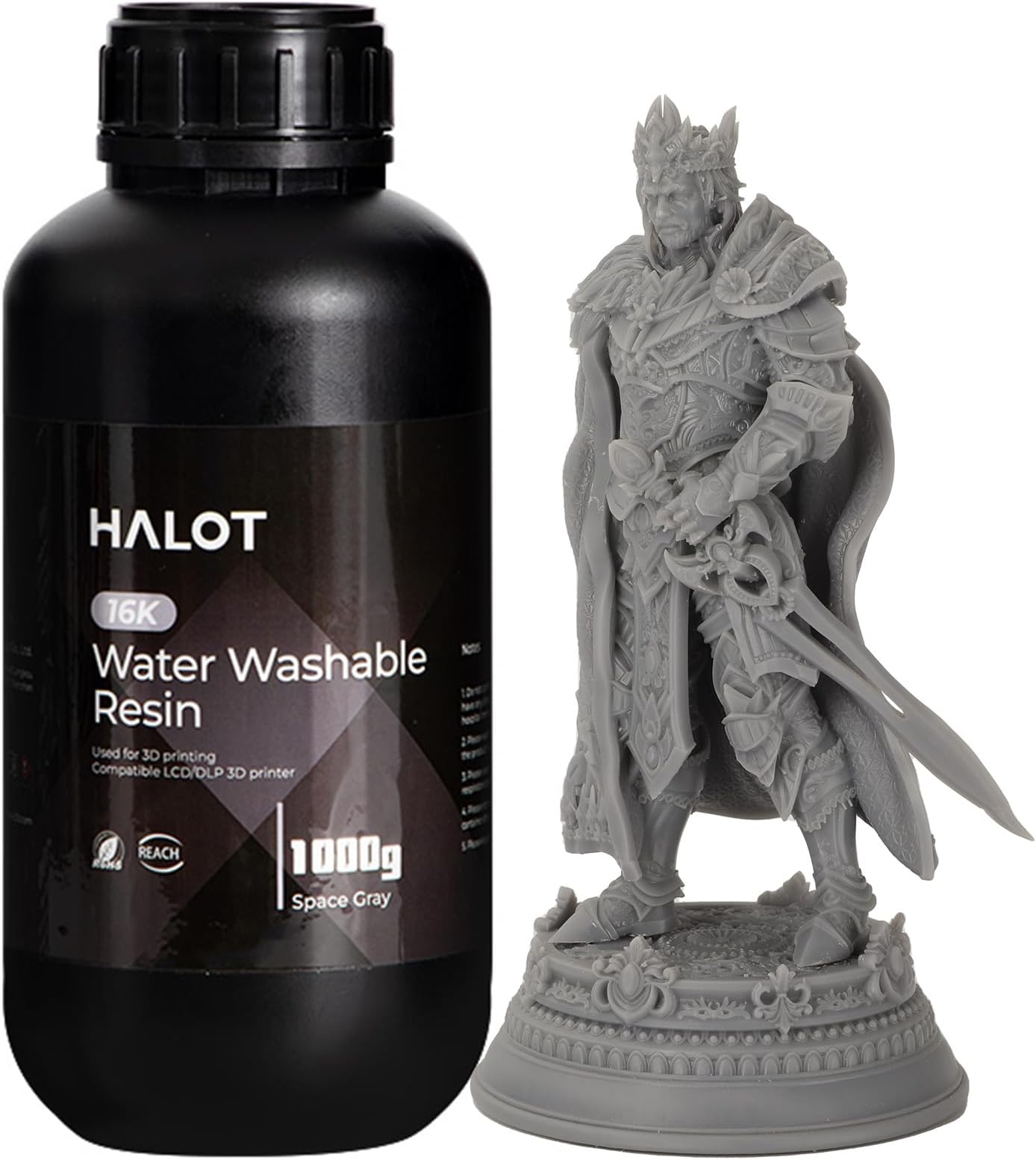 Piocreat 16K Water Washable 3D Printer Resin 405nm UV Photopolymer for LCD DLP MSLA Printers, High Precision, Fast Curing, Low Odor, Easy Cleaning, Space Grey 1000g