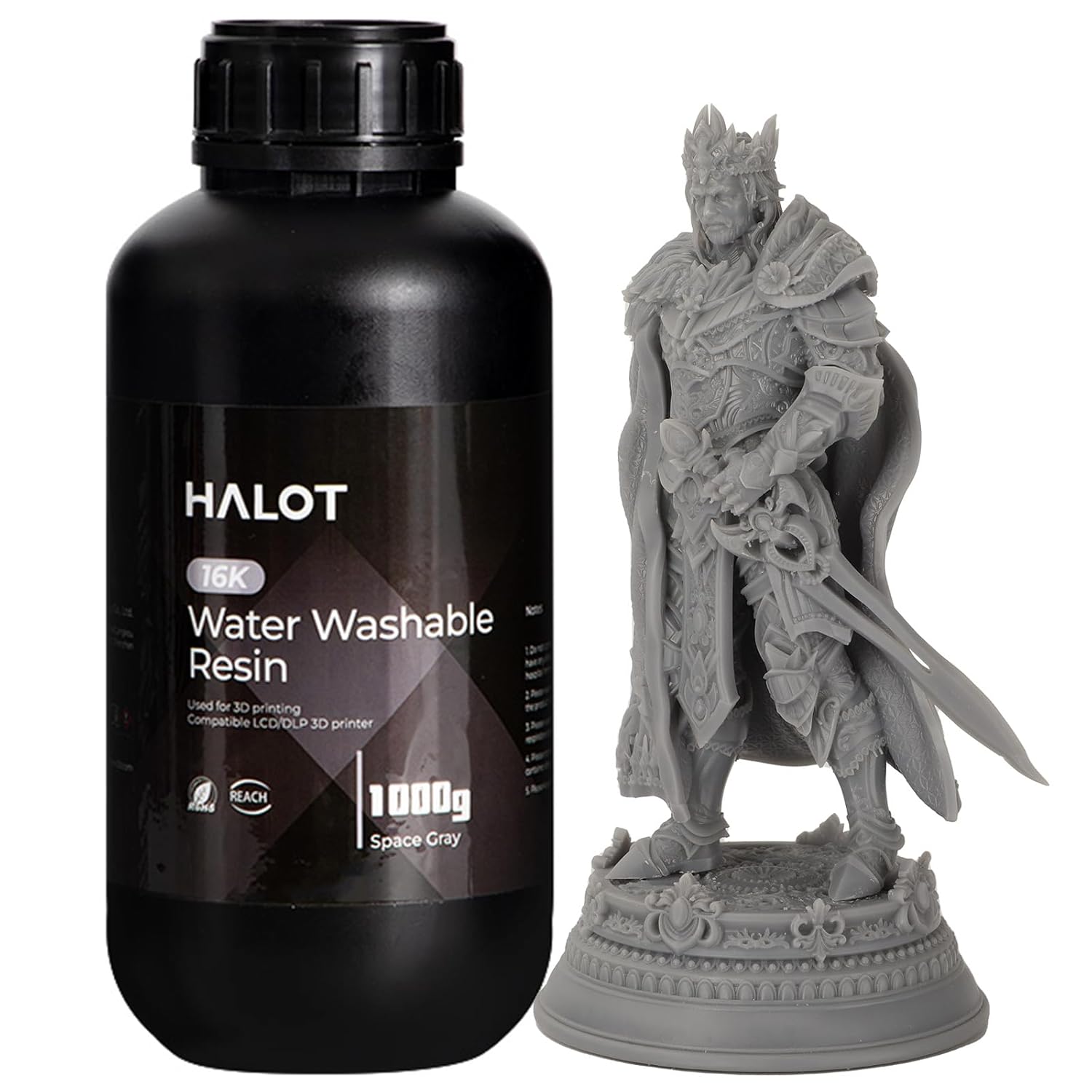 Piocreat 16K Water Washable 3D Printer Resin 405nm UV Photopolymer for LCD DLP MSLA Printers, High Precision, Fast Curing, Low Odor, Easy Cleaning, Space Grey 1000g